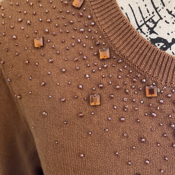 NWT New York & Company Brown Beaded Cardigan SZ L - Picture 4 of 9